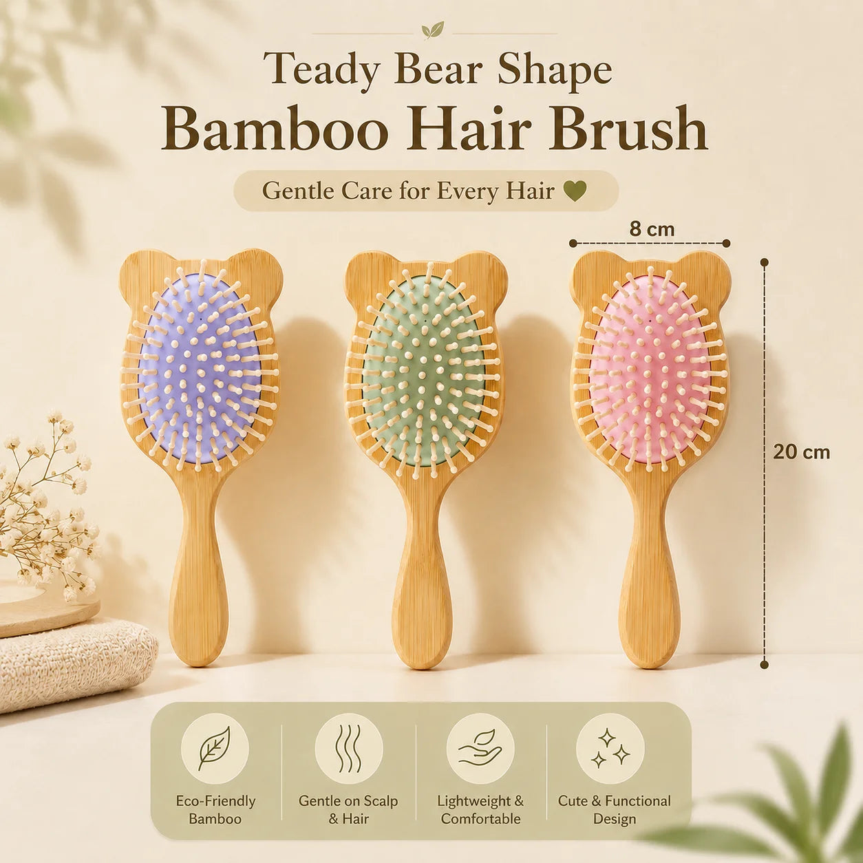 Bamboo Kids Hair Brush Teddy Shaped