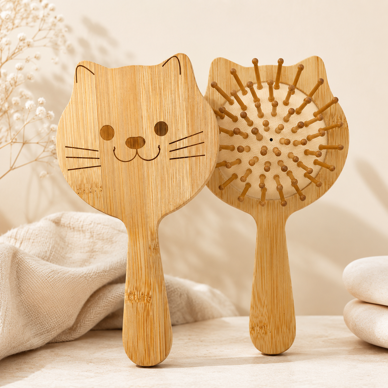 Bamboo Kids Hair Brush Kitten Shaped