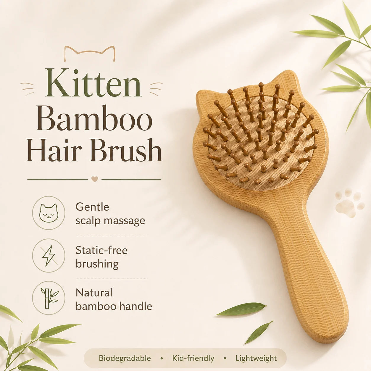 Bamboo Kids Hair Brush Kitten Shaped