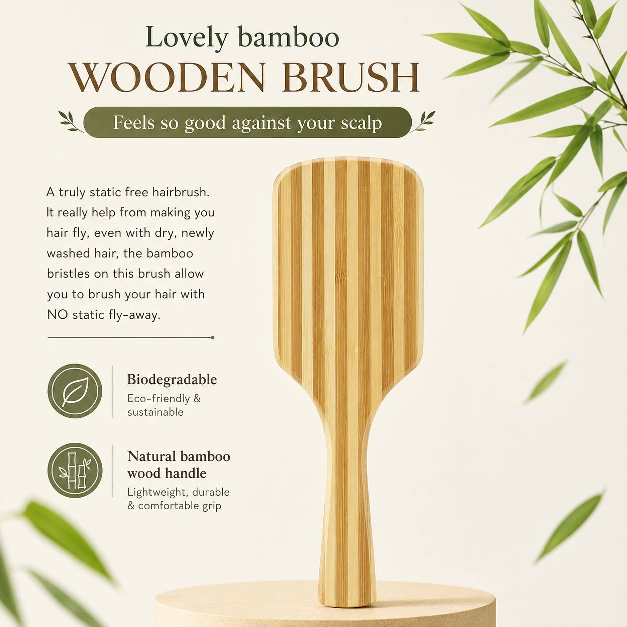 Bamboo Paddle Hair Brush (Rectangle Flat Brush)