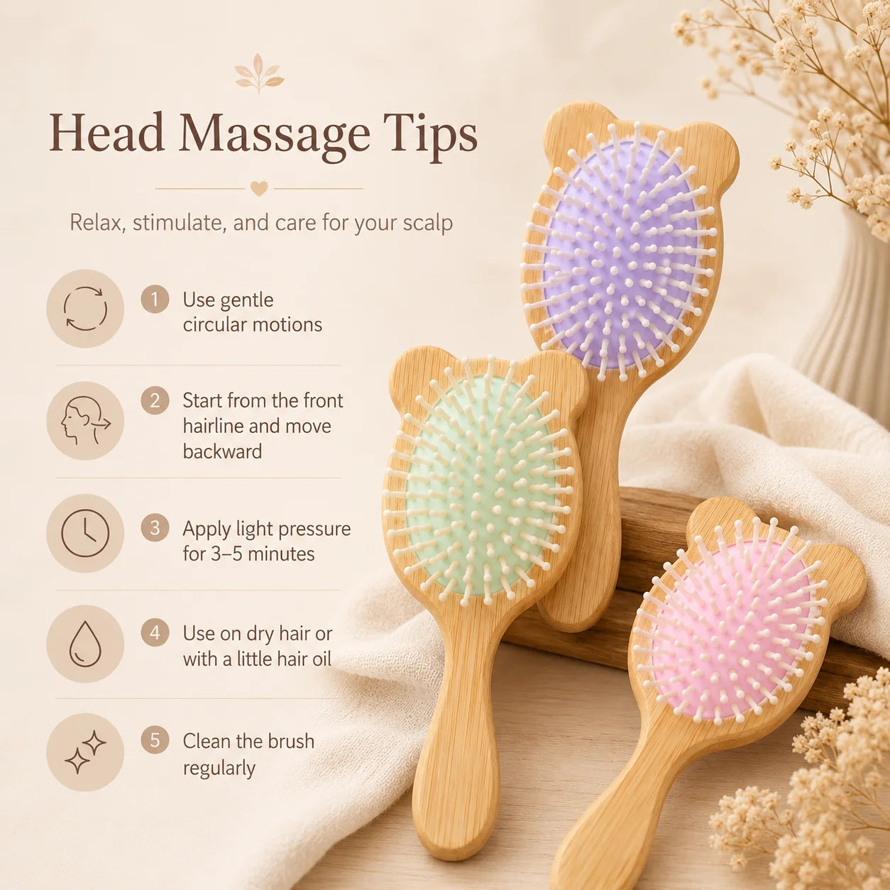Bamboo Kids Hair Brush Teddy Shaped