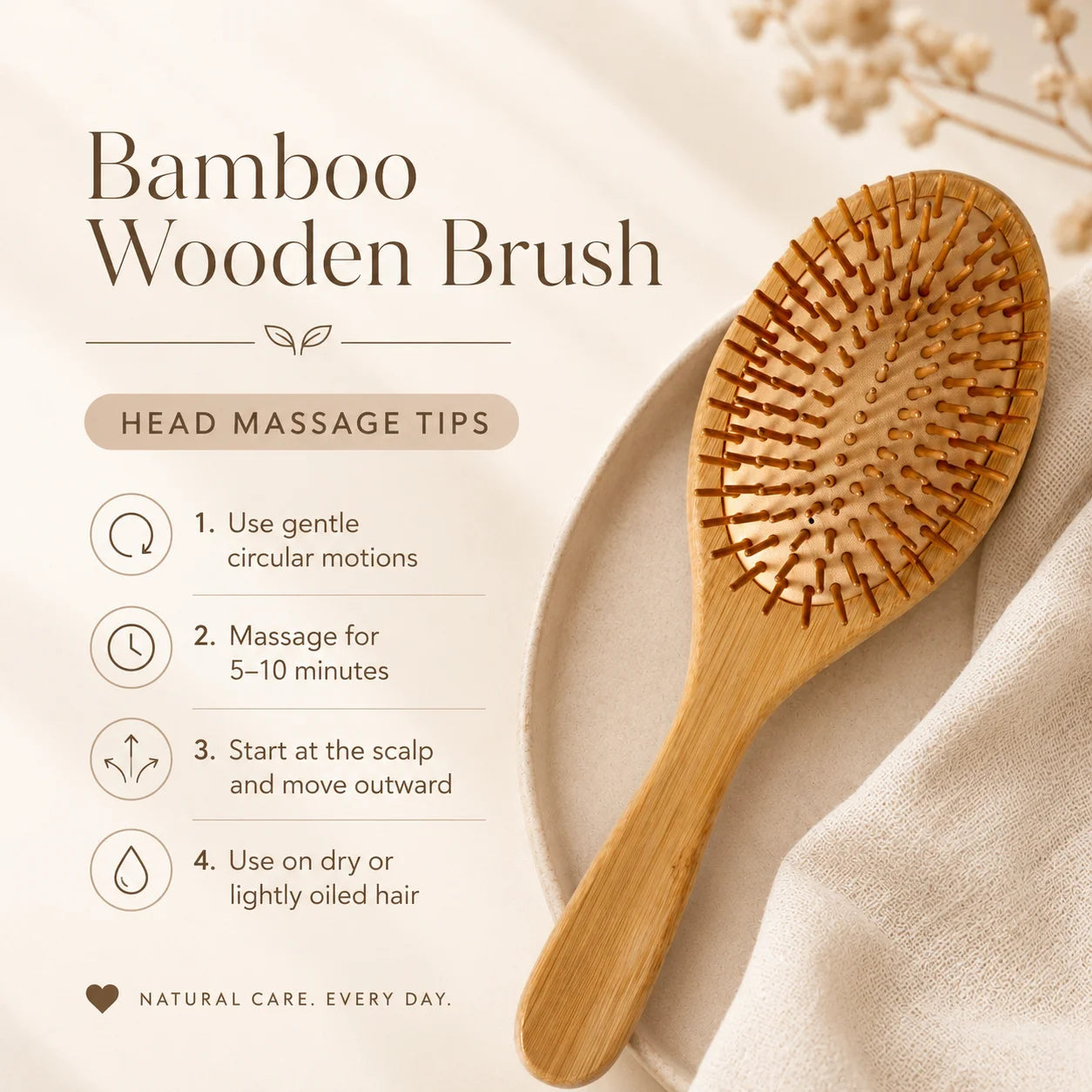 Bamboo Paddle Hair Brush (Oval)