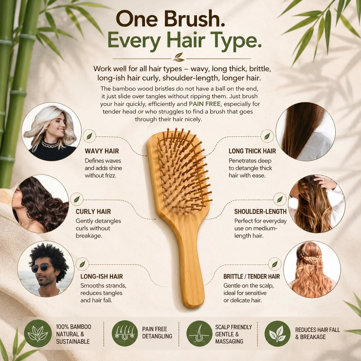 Bamboo Paddle Hair Brush (Rectangle Flat Brush)